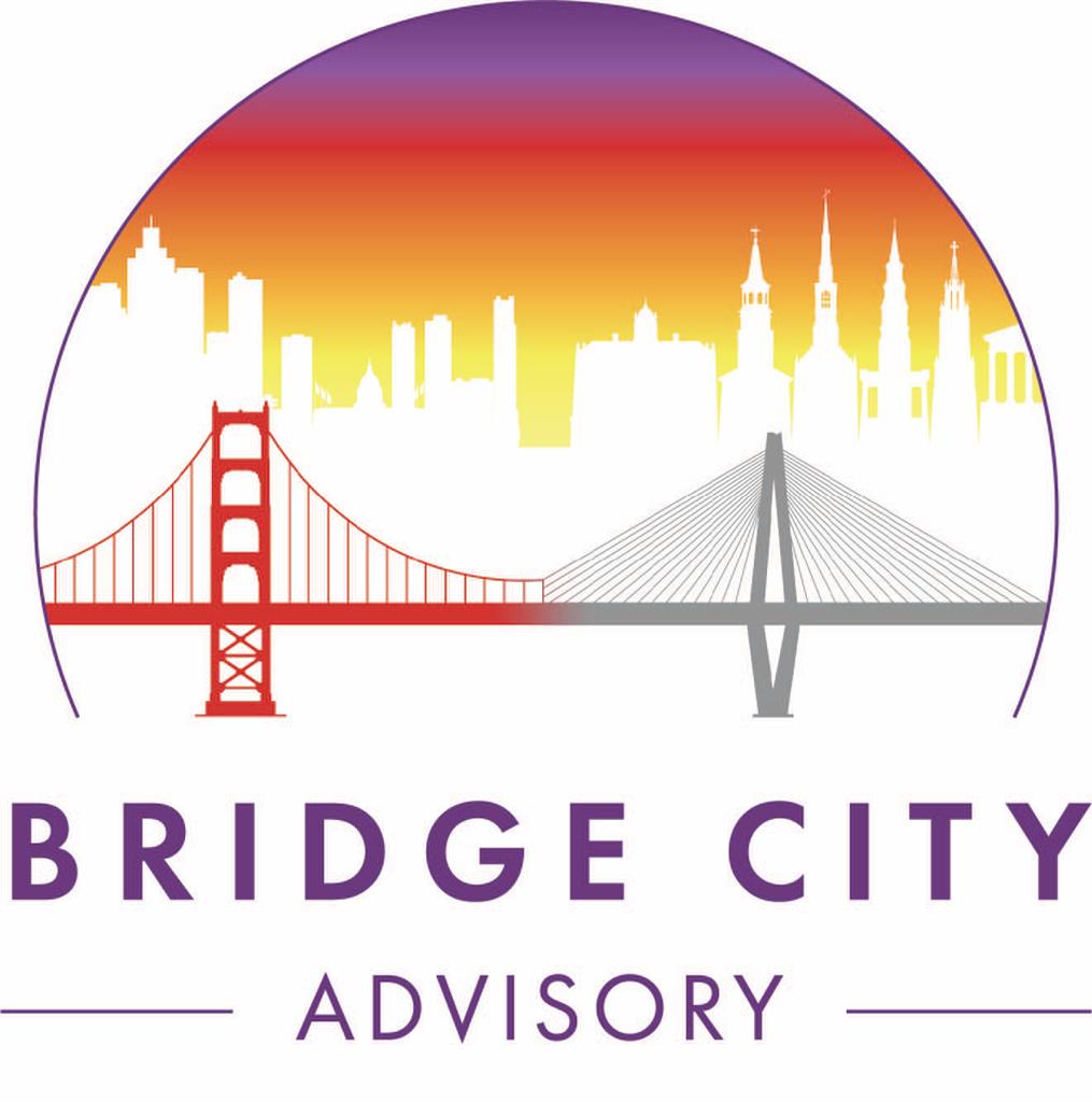 Bridge City Advisory logo showing the Golden Gate Bridge, the Bay Bridge, and a sunset skyline.